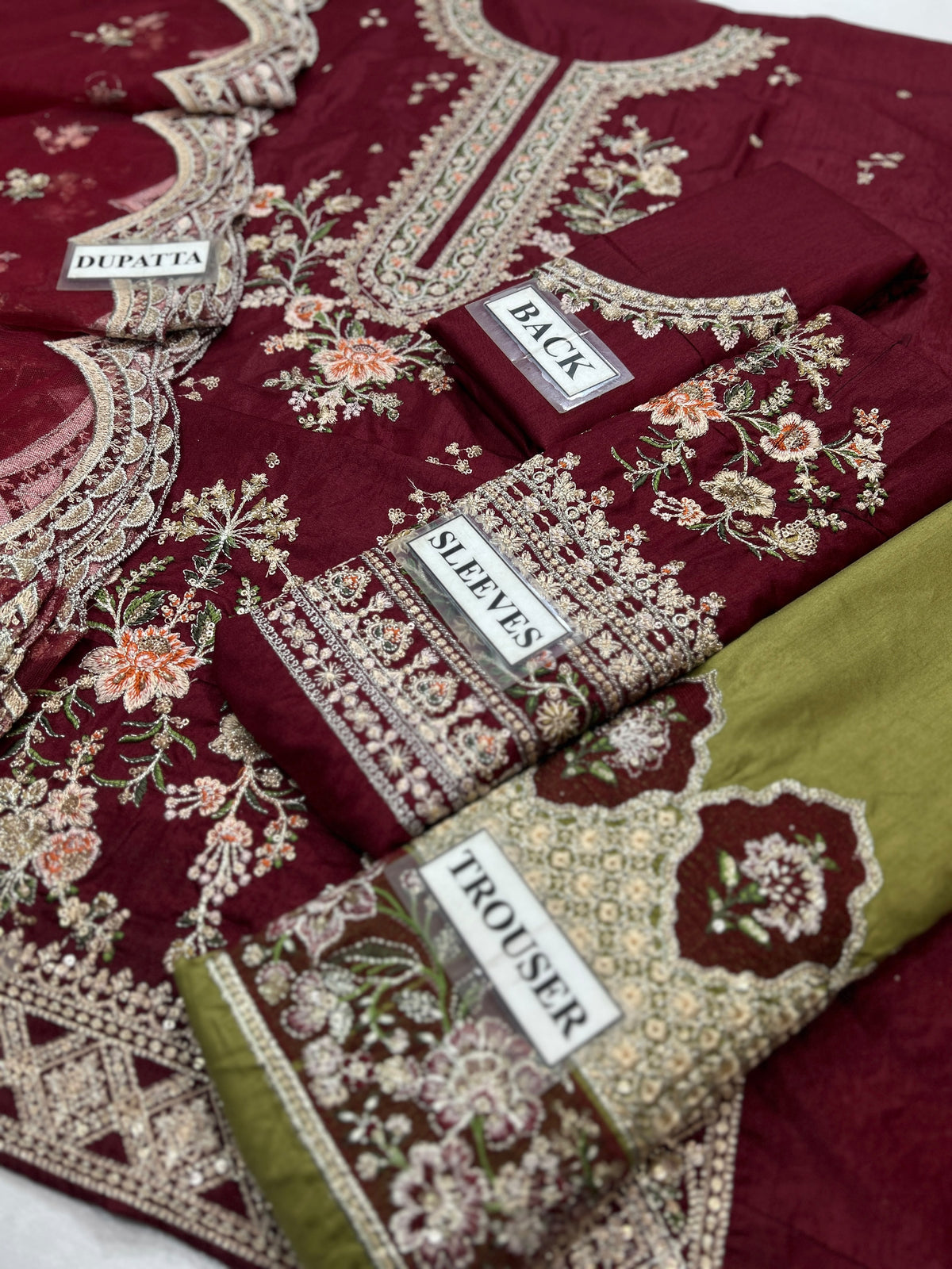 ETHNIC EMBROIDERED RAW SILK DRESS - 3 PC UNSTITCHED