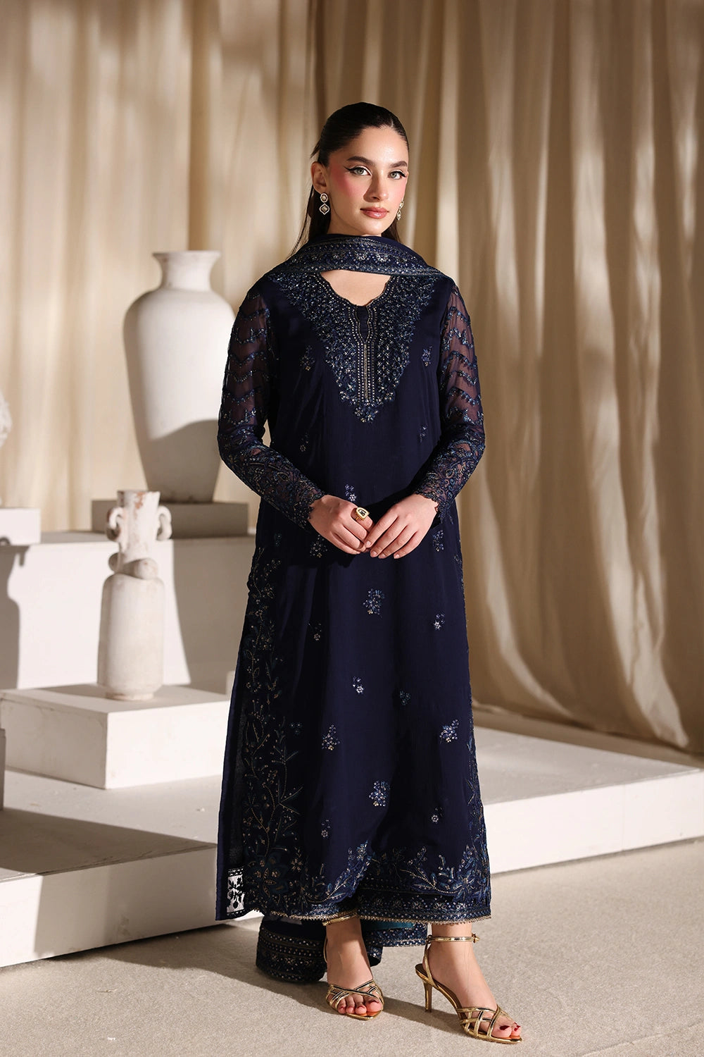 AZURE EMBROIDERED CHIFFON - 3 PC UNSTITCHED