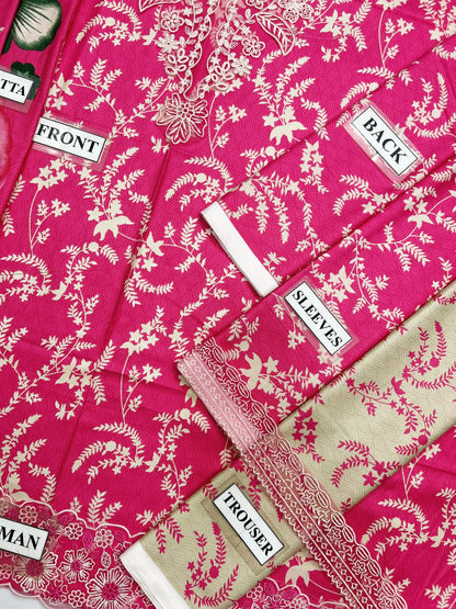 YARDS PRINTED EMBROIDERED LINEN DRESS - 3 PC UNSTITCHED