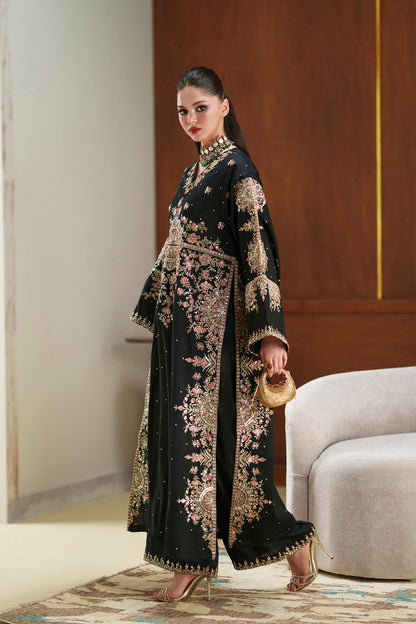 ETHNC BLACK SILK KAFTAN - 3 PC UNSTITCHED