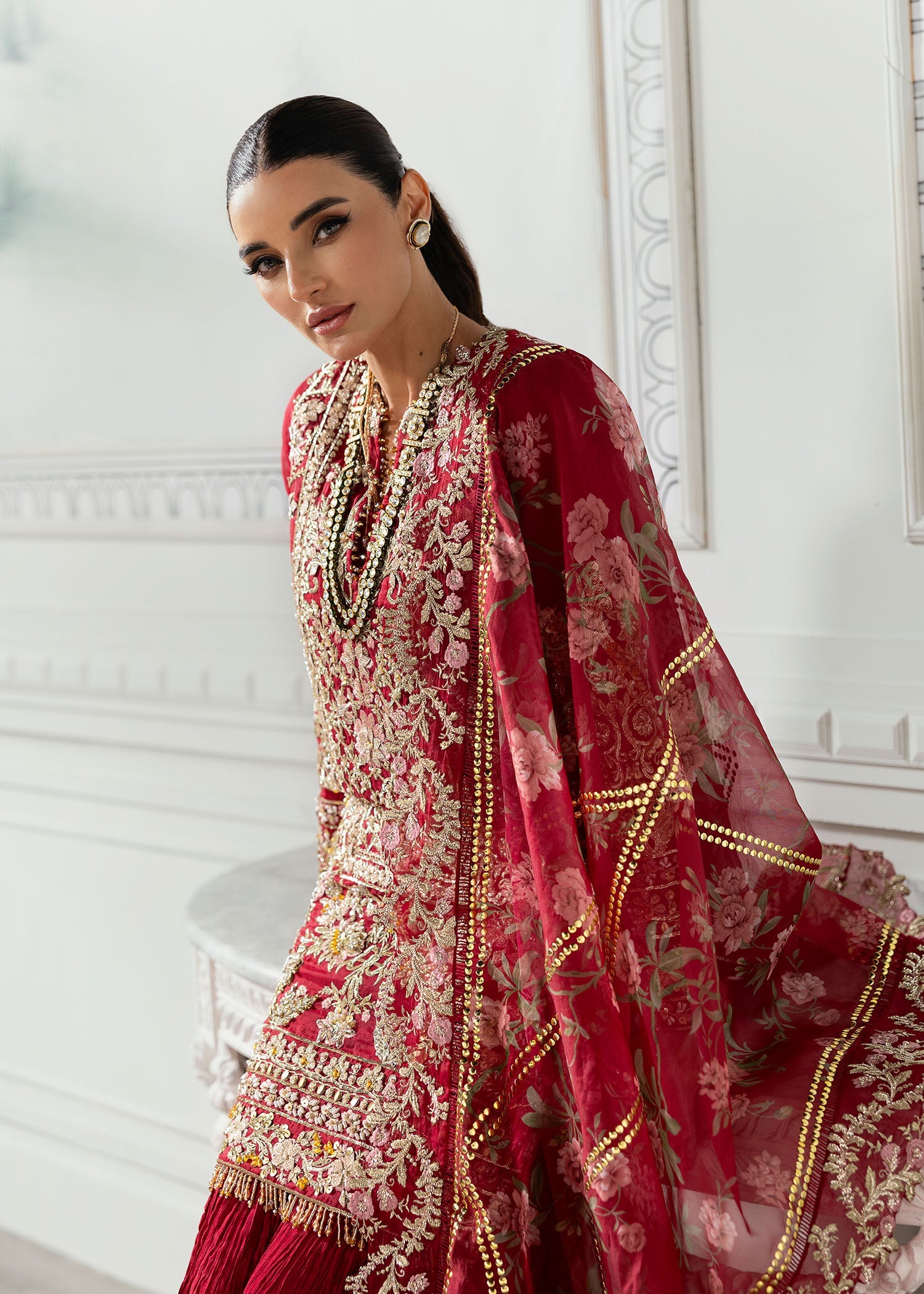 CRIMSON LUXURY EMBROIDERED HANDMADE ORGANZA - 3 PC UNSTITCHED