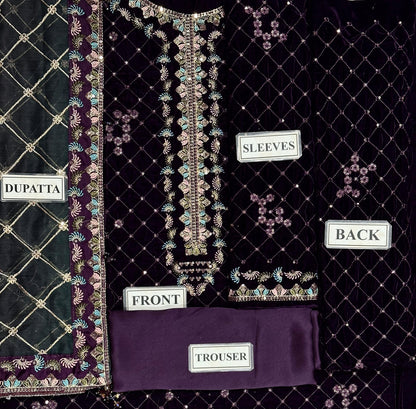 BAROQUE LUXURY EMBROIDERED VELVET - 3 PC UNSTITCHED