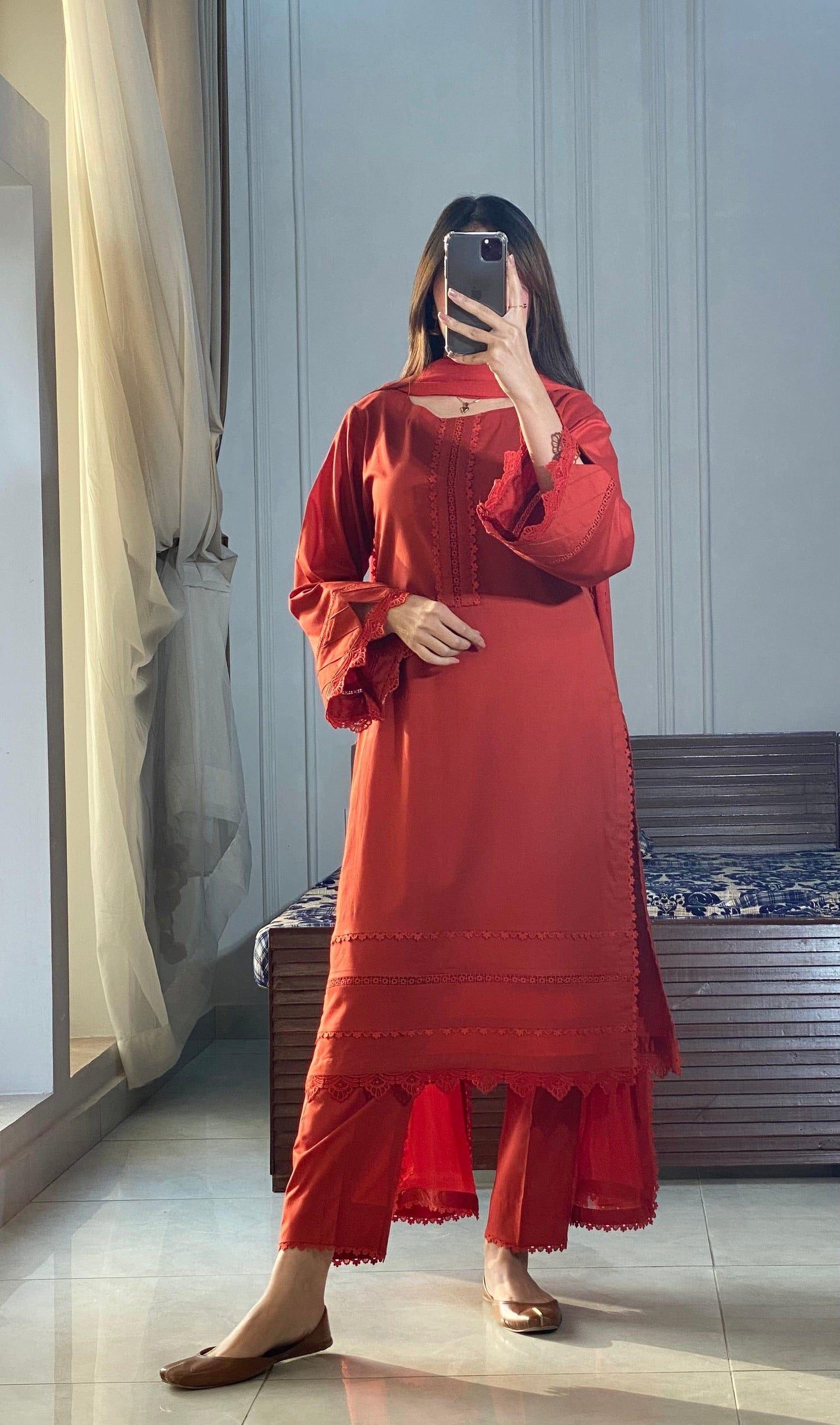 EMBROIDERED COTTON DRESS - 3 PC STITCHED