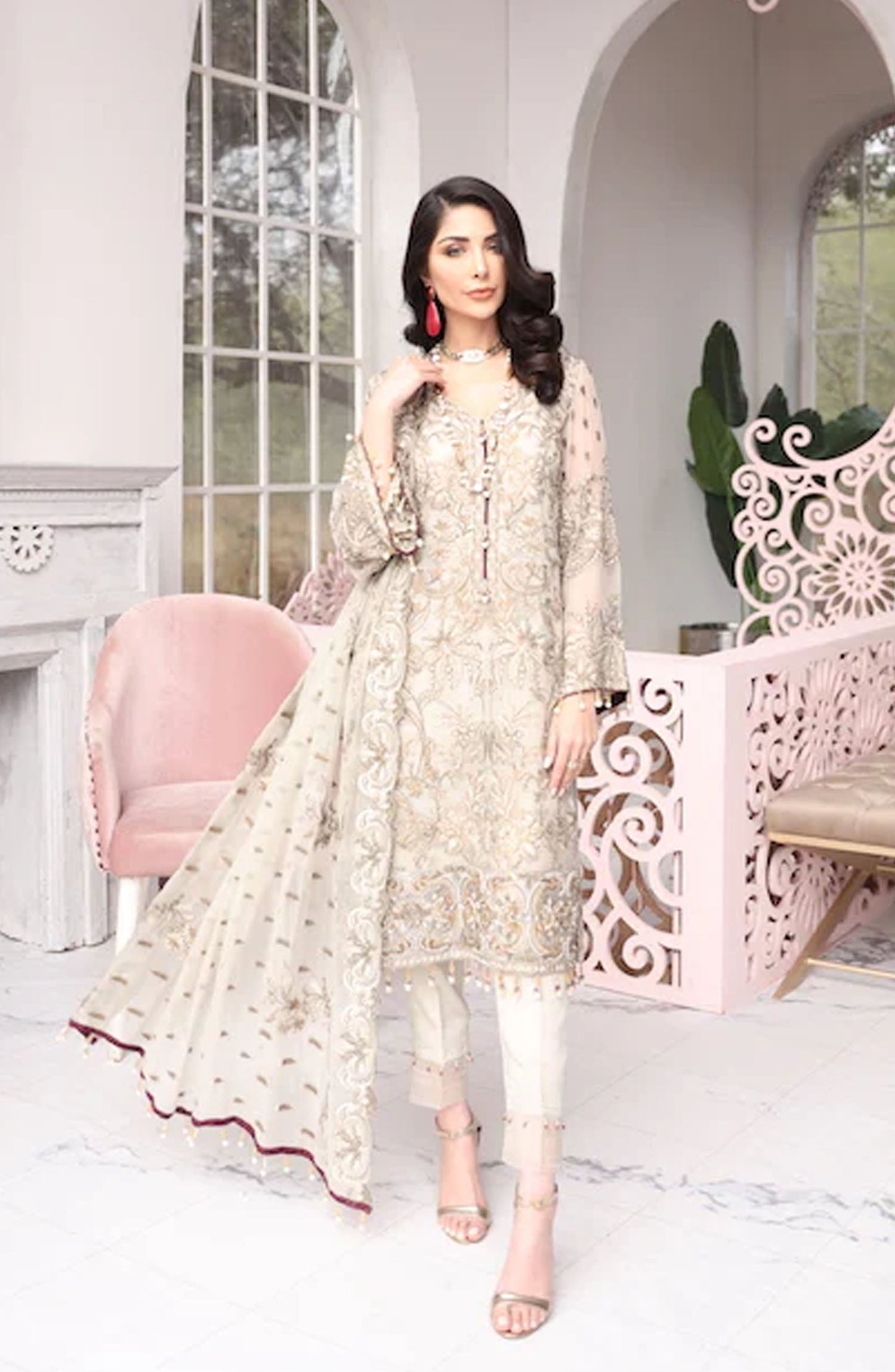 FLOSSIE EMBROIDERED CHIFFON - 3 PC UNSTITCHED