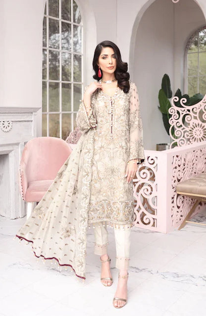 FLOSSIE EMBROIDERED CHIFFON - 3 PC UNSTITCHED