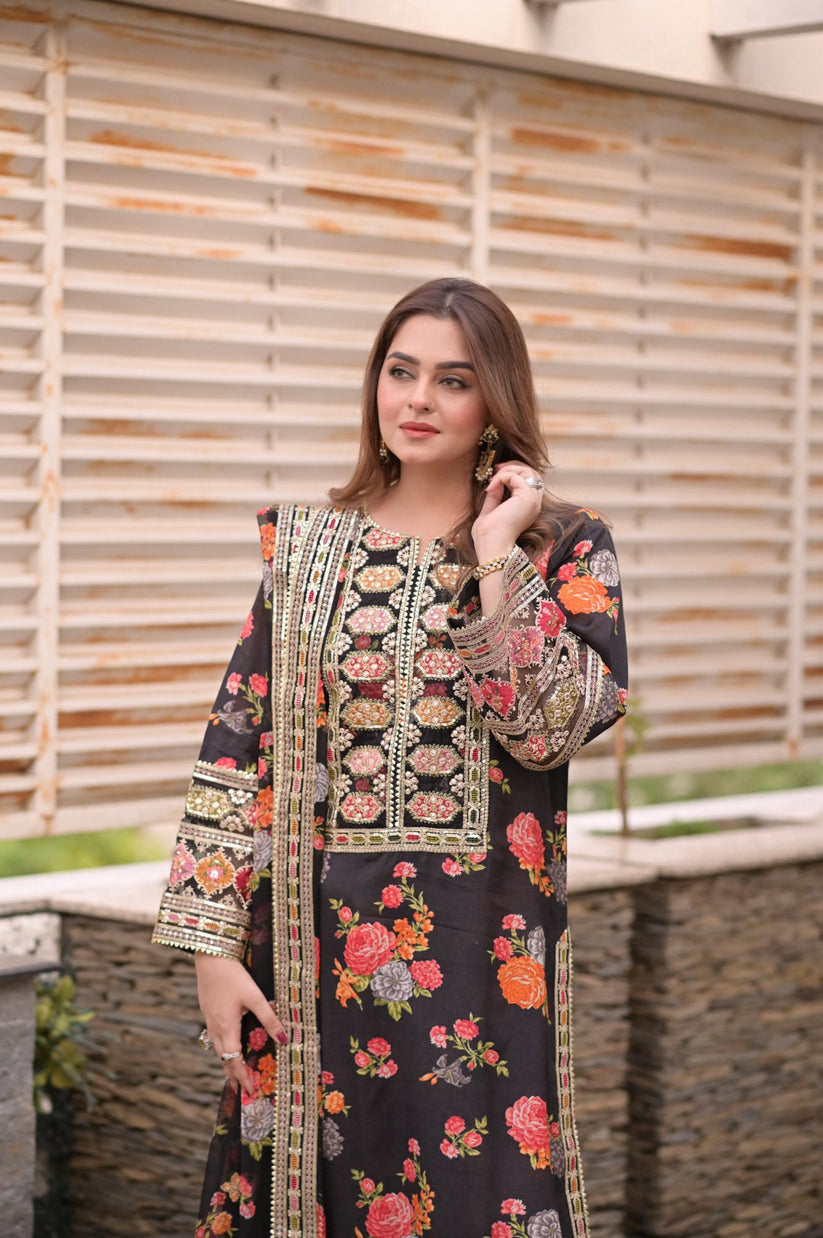 ANEELA’S EMBROIDERED SILK - 3 PC UNSTITCHED