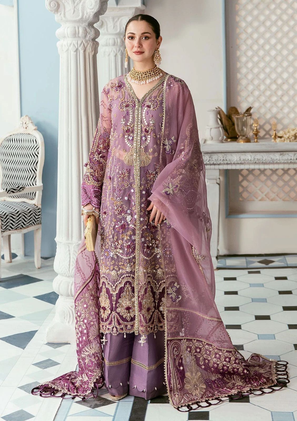 ELAF LUXURY EMBROIDERED HANDWORK ORGANZA - 3 PC UNSTITCHED