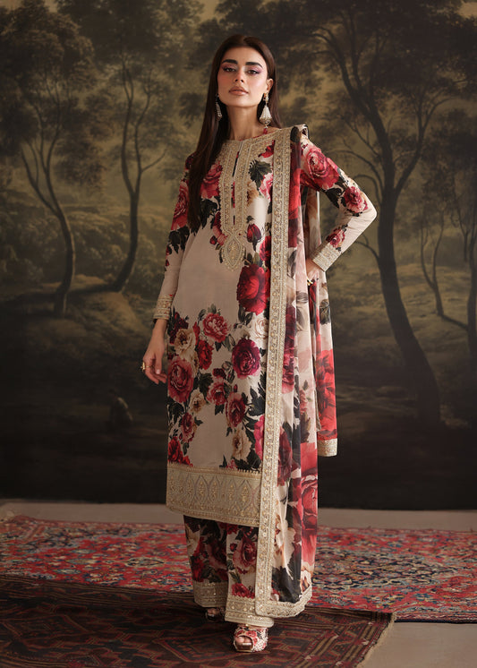 IZNIK DIGITAL PRINTED SILK EMBROIDERED - 3 PC UNSTITCHED