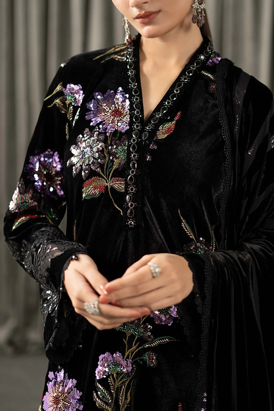 MARIA B LUXURY EMBROIDERED VELVET DRESS - 3 PC UNSTITCHED
