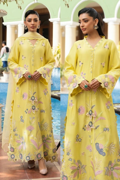 ETHNC EMBROIDERED KAFTAN SILK - 3 PC UNSTITCHED