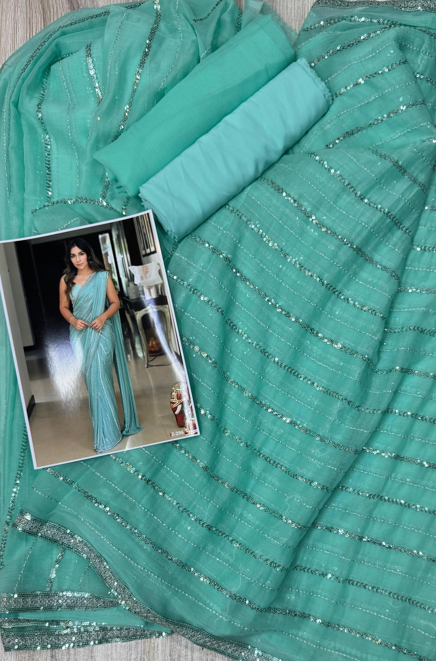 EMBROIDERED PURE CHIFFON SAREE - 3 PC UNSTITCHED