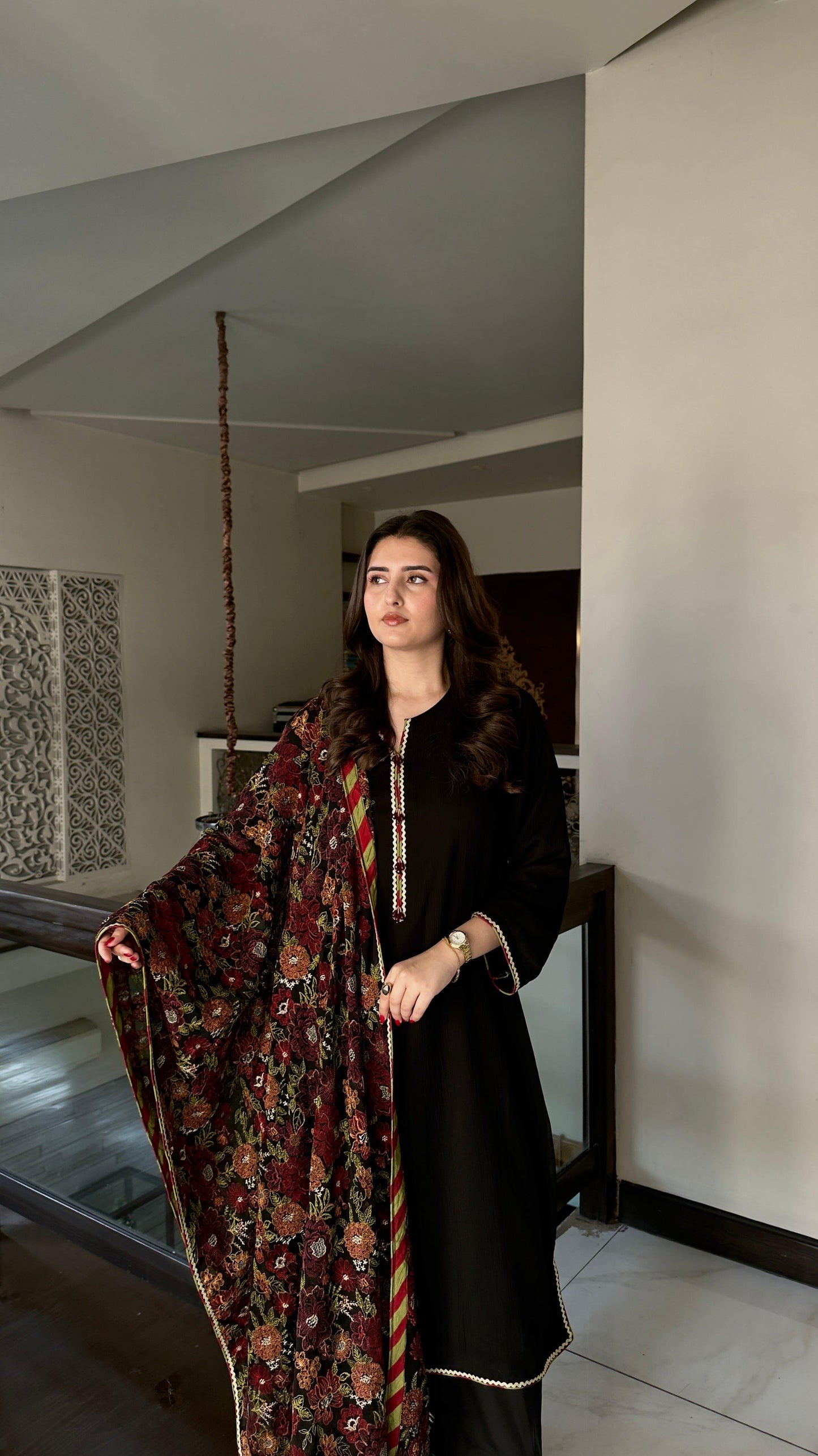 CHIFFON DRESS EMBROIDERED SHAWL - 3 PC STITCHED