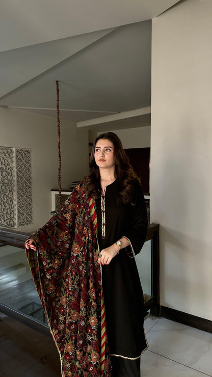 CHIFFON DRESS EMBROIDERED SHAWL - 3 PC STITCHED