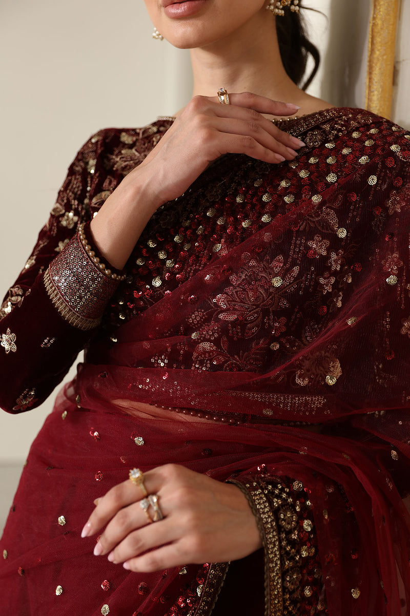 JAZMIN LUXURY EMBROIDERED VELVET NET SAREE - 3 PC UNSTITCHED