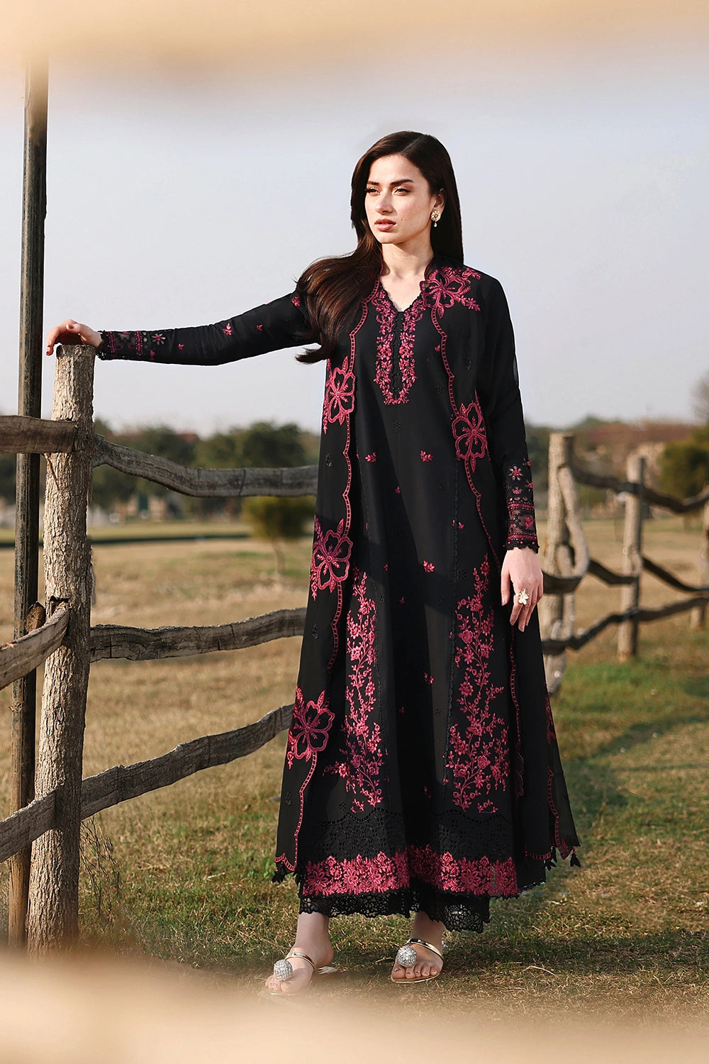 AZURE CHIFFON EMBROIDERED - BLACK CHERRY - 3 PC UNSTITCHED