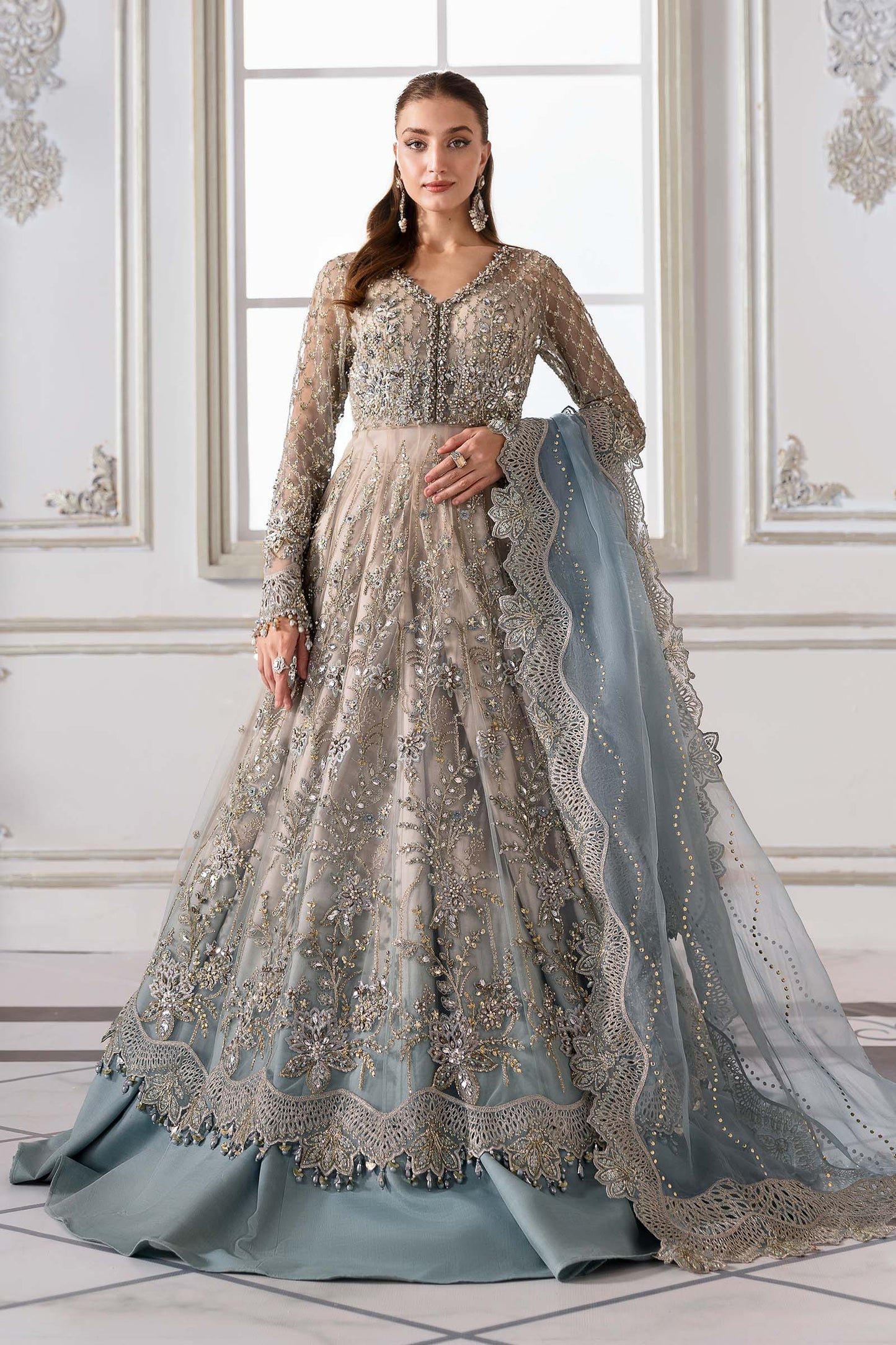MARIA B EMBROIDERED NET FROK - 3 PC UNSTITCHED