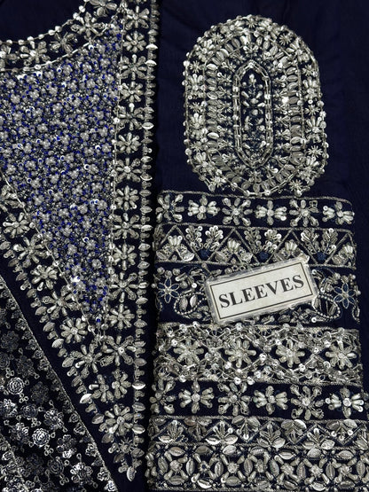 HUSSAIN REHAR LUXURY EMBROIDERED ADDA WORK RAW SILK - 3 PC UNSTITCHED