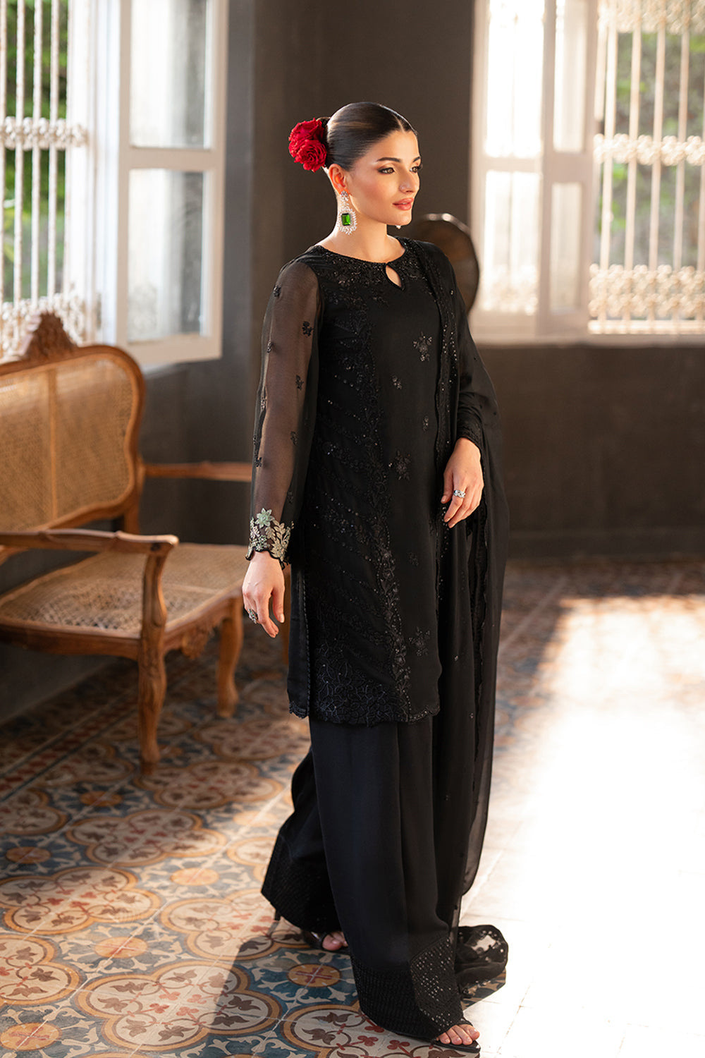 AZURE EMBROIDERED SEMI PURE CHIFFON - 3 PC UNSTITCHED