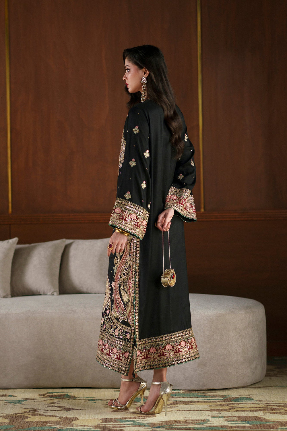 ETHNC LUXURY EMBROIDERED SILK KAFTAN - 3 PC UNSTITCHED