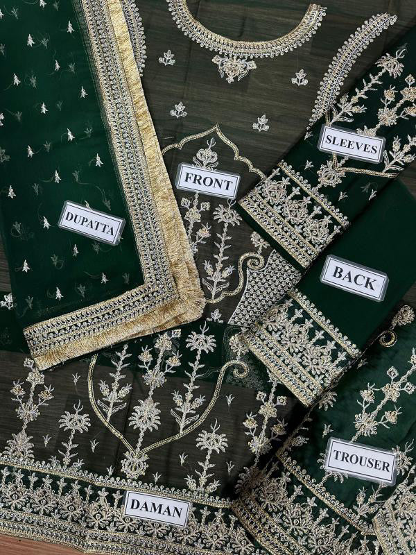 MAHAWAJAHAT BRIDAL GHARARA EMBROIDERED CHIFFON - 3 PC UNSTITCHED
