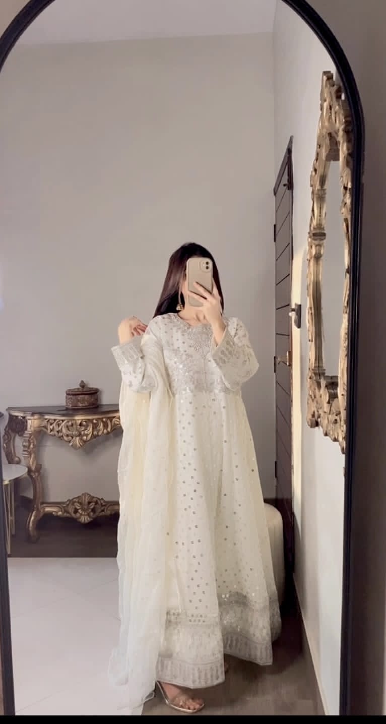 HOORAIN’S PRET LUXURY EMBROIDERED CHIFFON FROCK - 3 PC STITCHED