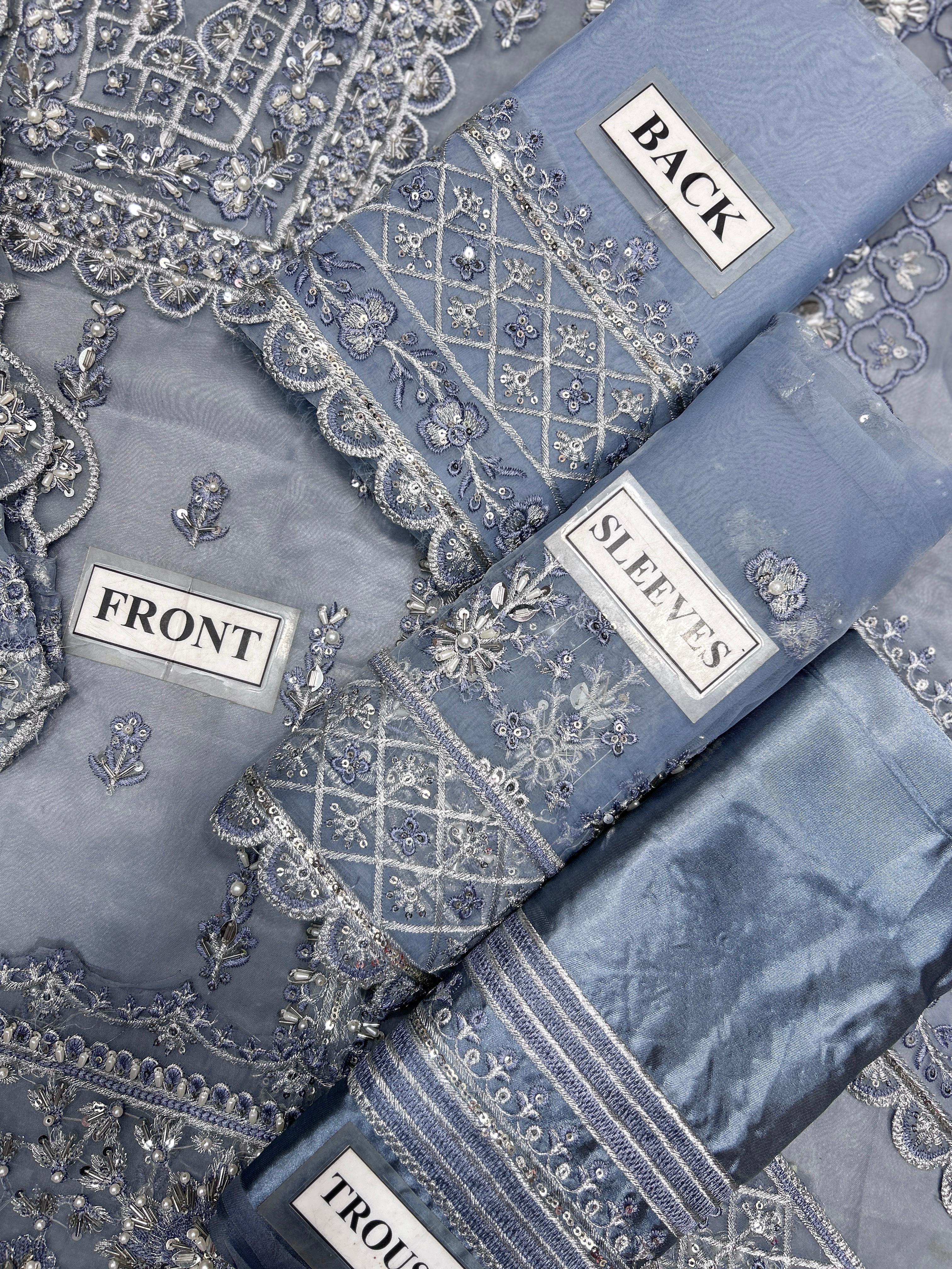 ZAHA LUXURY EMBROIDERED ADDA WORK ORGANZA - 3 PC UNSTITCHED