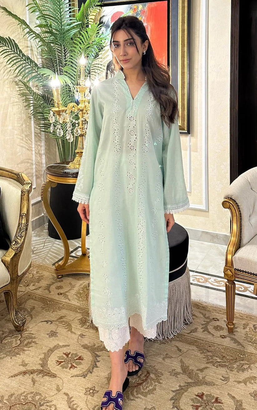 NAARJ LUXURY LAWN EMBROIDERED SCHIFFLI KURTA - 3 PC UNSTITCHED