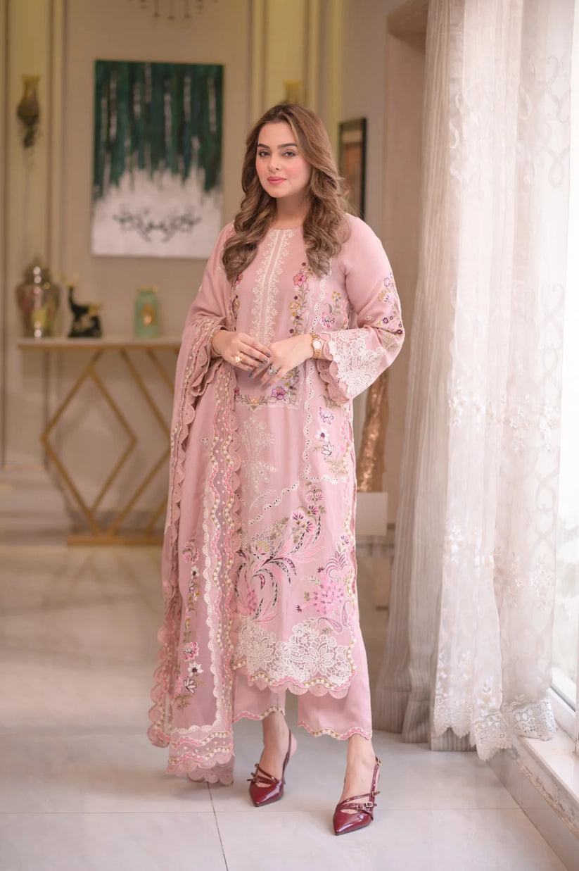 ANEELA’S EMBROIDERED LAWN WITH KHADDI NET DUPATTA - 3 PC UNSTITCHED