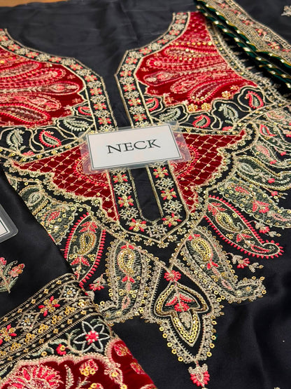 ETHNC LUXURY EMBROIDERED SILK KAFTAN - 3 PC UNSTITCHED
