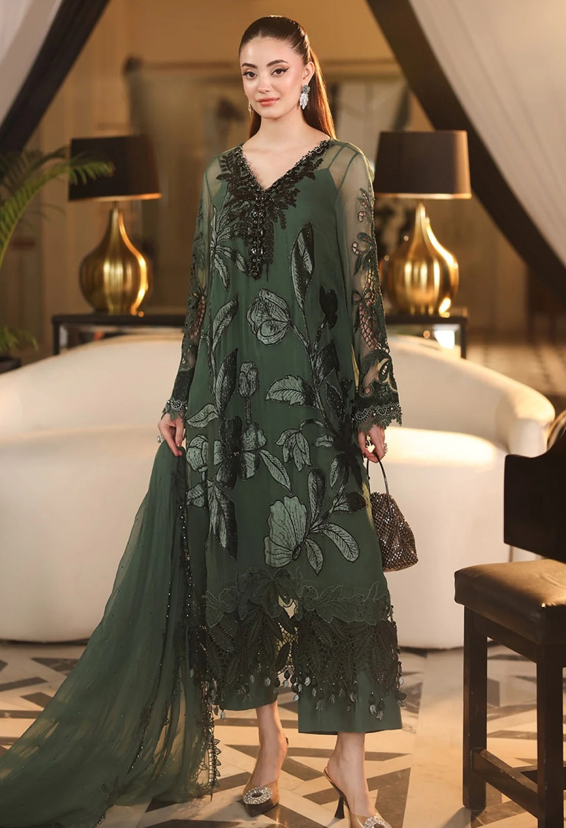 MARIA B LUXURY EMBROIDERED CHIFFON DRESS - 3 PC UNSTITCHED