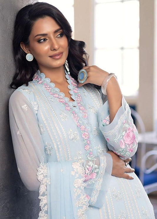 AZURE EMBROIDERED SEMI PURE CHIFFON - 3 PC UNSTITCHED