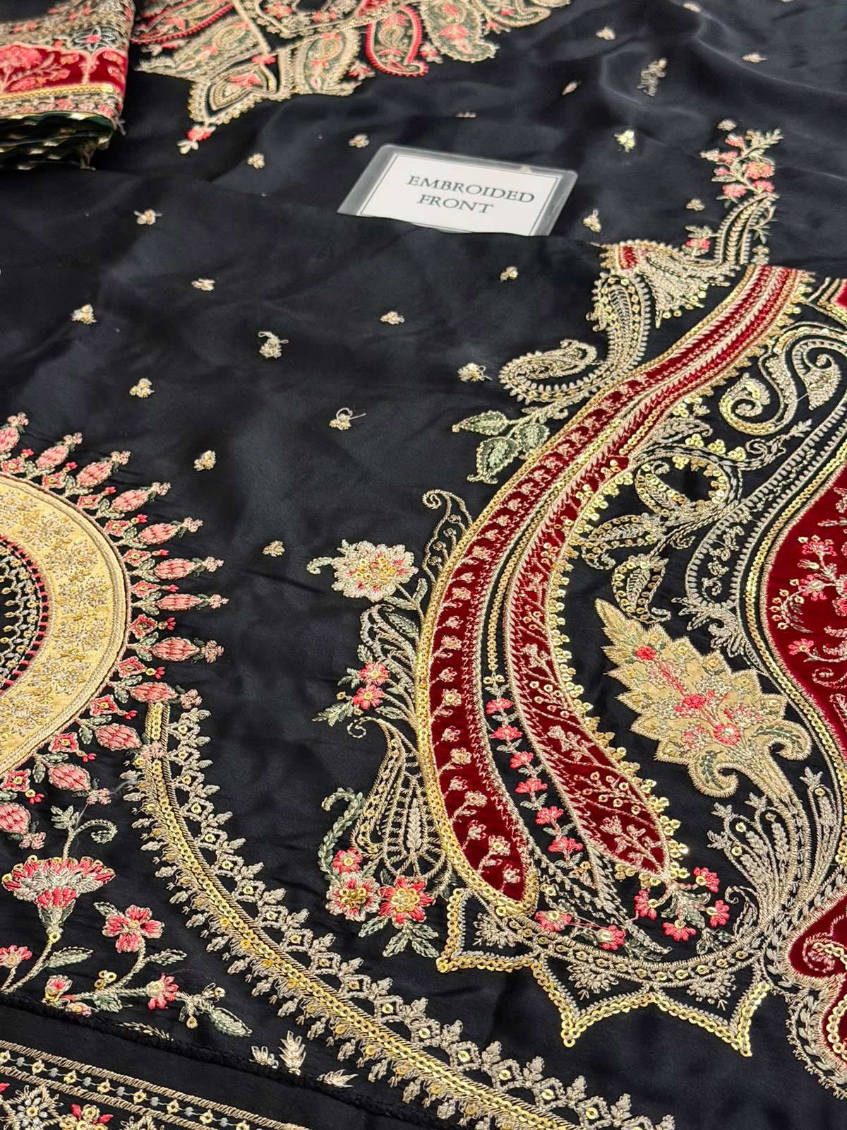 ETHNC LUXURY EMBROIDERED SILK KAFTAN - 3 PC UNSTITCHED