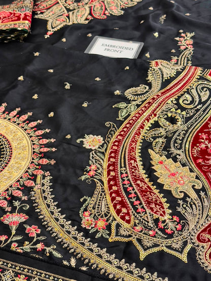ETHNC LUXURY EMBROIDERED SILK KAFTAN - 3 PC UNSTITCHED
