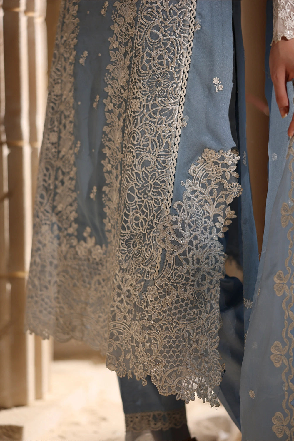 AZURE LUXURY EMBROIDERED CHIFFON - 3 PC UNSTITCHED