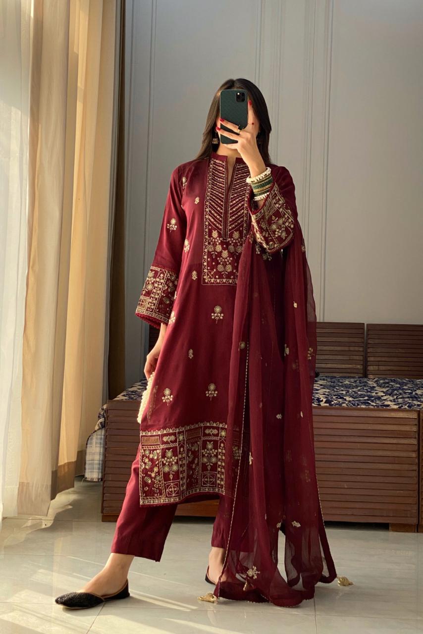 HOORAIN’S PRET EMBROIDERED COTTON SILK - 3 PC STITCHED
