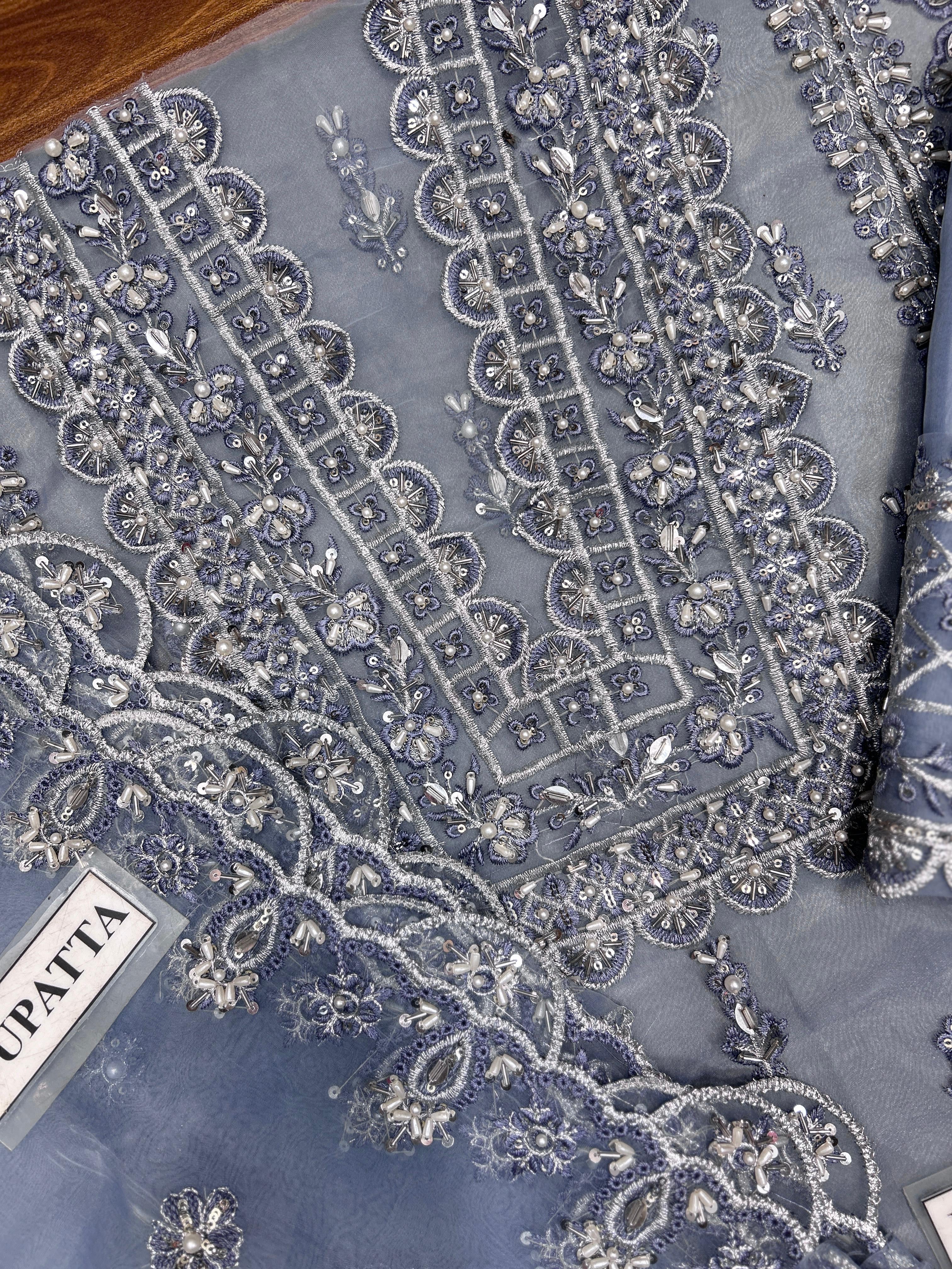 ZAHA LUXURY EMBROIDERED ADDA WORK ORGANZA - 3 PC UNSTITCHED