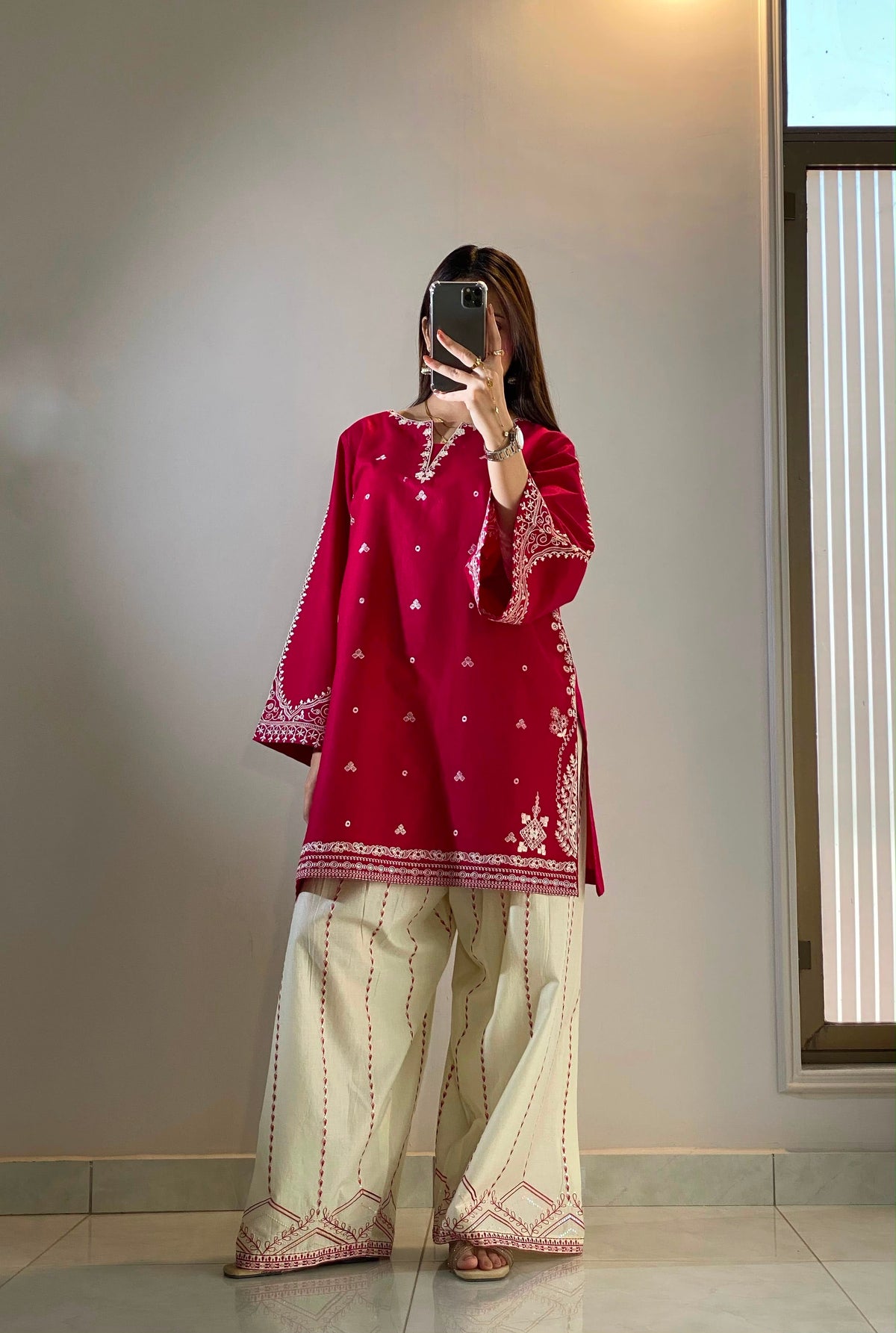 EMBROIDERED COTTON DRESS - 2 PC STITCHED