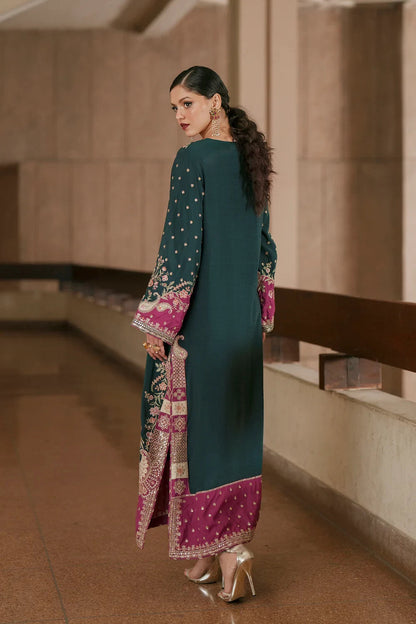 ETHNC EMBROIDERED KAFTAN SILK DRESS - 3 PC UNSTITCHED