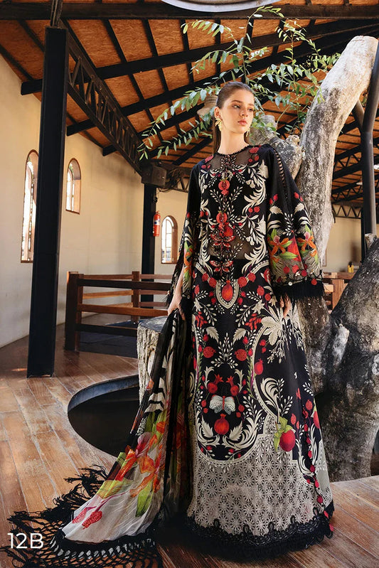 MARIA B EMBROIDERED PRINTED LAWN - 3 PC UNSTITCHED