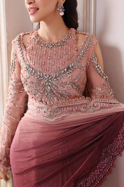 MARIA B LUXURY EMBROIDERED PURE CHIFFON SAREE - 3 PC UNSTITCHED