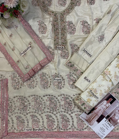 ETHNC EMBROIDERED RAW SILK DRESS - 3 PC UNSTITCHED