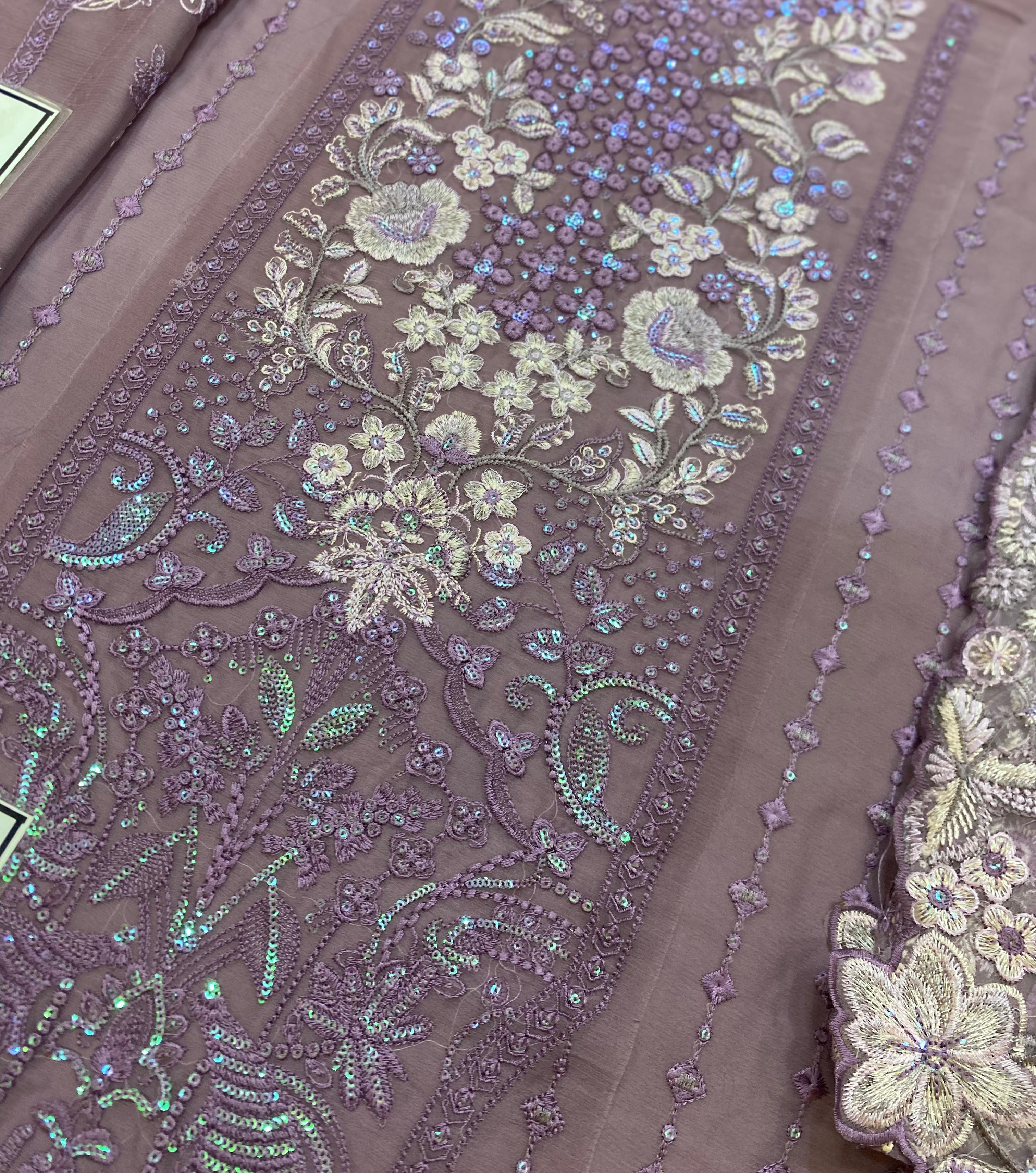 RAMSHA LUXURY EMBROIDERED SEMI PURE CHIFFON - 3 PC UNSTITCHED