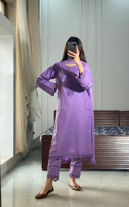 EMBROIDERED COTTON DRESS - 3 PC STITCHED
