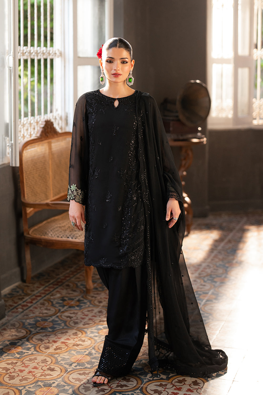 AZURE EMBROIDERED SEMI PURE CHIFFON - 3 PC UNSTITCHED