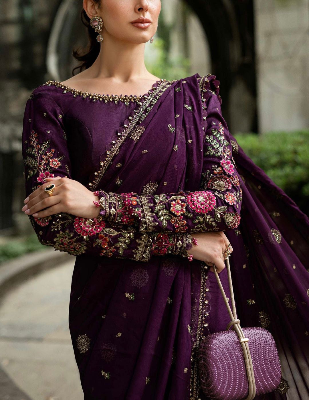MARIA B LUXURY EMBROIDERED CHIFFON SAREE - 3 PC UNSTITCHED