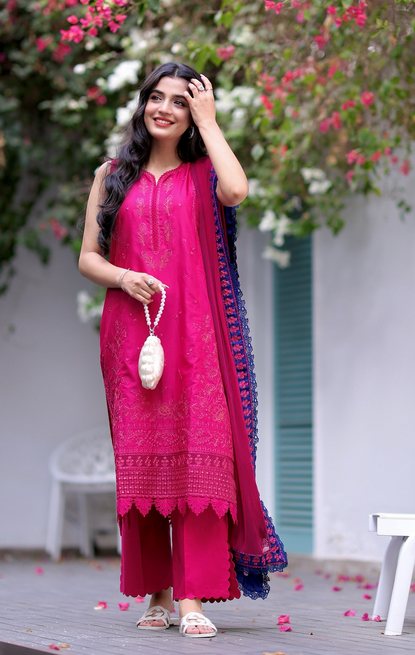 REPUBLIC WOMENSWEAR LUXURY EMBROIDERED LAWN SHOCKING PINK - 3 PC UNSTITCHED