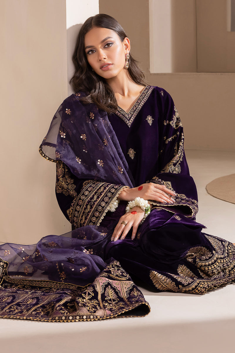 JAZMIN LUXURY EMBROIDERED VELVET - 3 PC UNSTITCHED