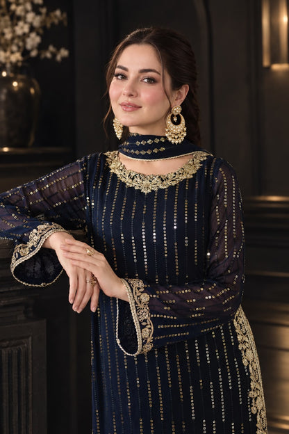 IZNIK EMBROIDERED CHIFFON DRESS - 3 PC UNSTITCHED