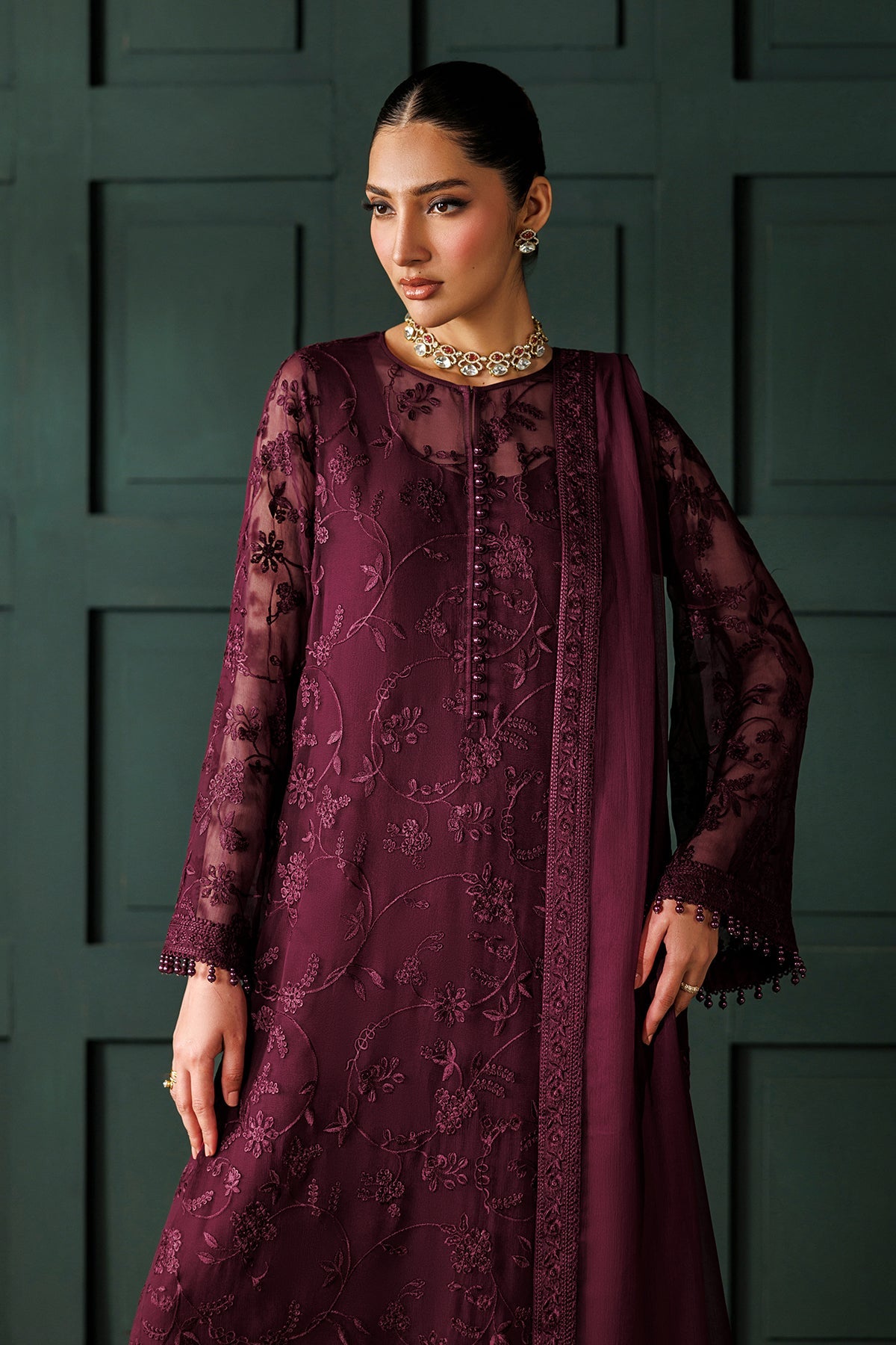 BAROQUE EMBROIDERED CHIFFON DRESS - 3 PC UNSTITCHED