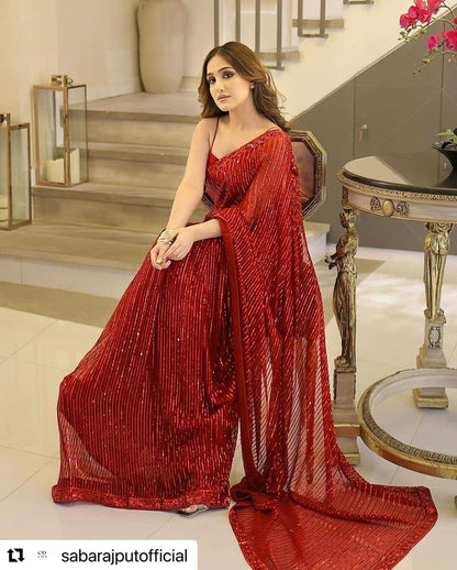 SABA RAJPUT LUXURY EMBROIDERED CHIFFON SAREE - 3 PC UNSTITCHED